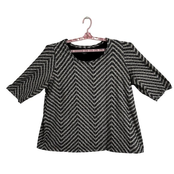 Catherines Tops - Catherines Womens Black White Zigzag 3/4 Sleeve Top Size 1X 18/20W Cotton Blend